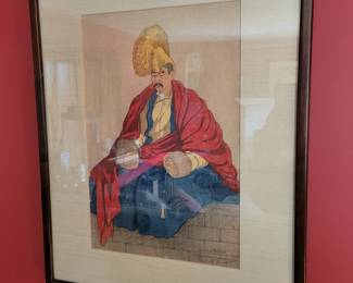 Lama-Priest-in-ceremonial-dress Elizabeth Keith. Signed. 
colour woodblock print on laid paper.