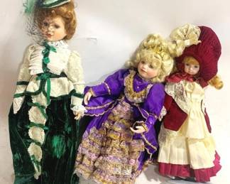 3334 - 3 Porcelain Dolls - tallest 20" tall some w/ stands
