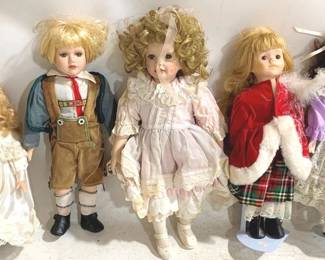 3386 - 5 Assorted Porcelain Dolls - 18" tall
