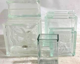 3404 - Assorted Glass Blocks w/ holes & more 8 pieces in total
