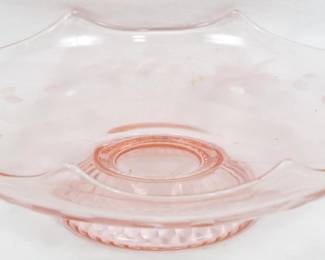 227 - Pink Depression Glass Bowl Floral Etch 3x9"
