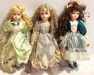 3331 - 3 Porcelain Dolls - 17" tall
