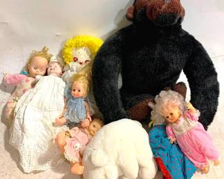 3350 - Lot of Assorted Dolls & Gorilla
