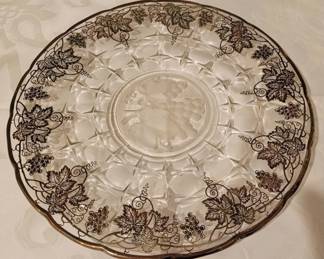 212 - Glass 13" Serving Tray with Silver Overlay
