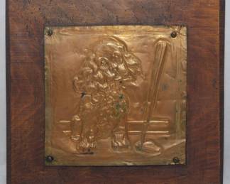 1438 - Spaniel Dog Metal Relief on Wood Art 7x7
