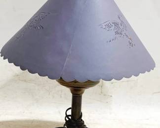 3409 - Metal Lamp w/ paper shade - 15" tall You are buying a used as-is electric/electronic item. We do not guarantee all components are present and if it is not expressly stated, it is untested.
