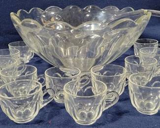 3306 - Heisey Colonial Punch Bowl Set, Signed w/ glass ladle & 12 Heisey Punch cups

