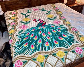 Vintage Chenille Peacock Blanket