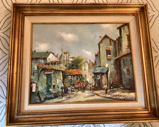 And framed village oil print
