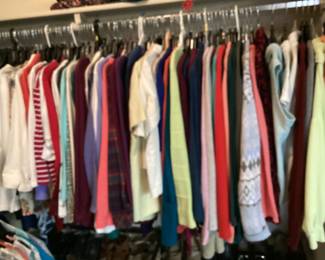 Ladies shirts and sweaters in beautiful condition, mostly size Large 