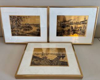 Vintage Old Steel Engravings of Philadelphia, New Orleans, and Detroit 