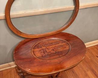 Carved Table w/ Glass Top