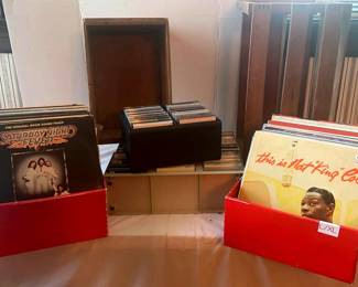 Variety Of Vintage Record Albums And Music CDs  2 Wooden Crates