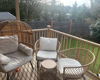 Three chair outdoor patio set with small table: $100