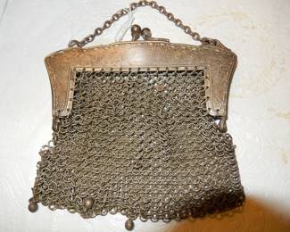 Antique 800 German Silver Mesh Purse 157.8 Grams