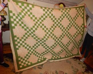 Vintage Green And White Double Irish Chain Quilt