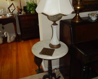 Marble Top Table And Lamp