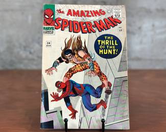 This lot features a nice example of The Amazing Spider-Man #34 comic book “The Thrill of The Hunt”, circa 1966. Please see photos for condition.
