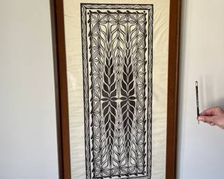 Signed and framed tapa cloth