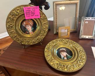 Hand Painted antique brass wall plates from Inessa Stewart