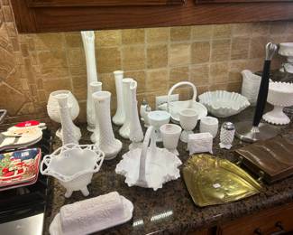 Tons of collectible milk glass!