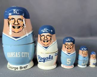 George Brett (HOF) Kansas City Royals Babooshkah Nesting Doll, Eric Hosmer Kansas City Royals Limited Edition Bobblehead, In Box, And NCAA 2004 Men's Frozen Four Hockey Puck 

