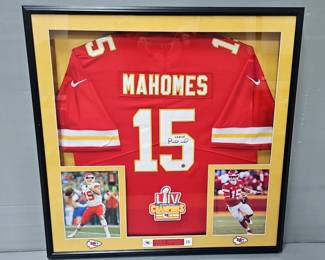 Patrick Mahomes Kansas City Chiefs Autographed Jersey, Genuine Authentic Hologram Sticker, In Shadowbox, With Two Photos And Nameplate, 33" x 33.5"