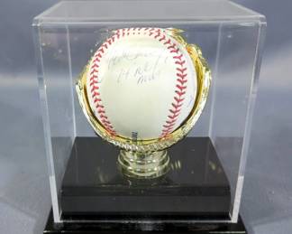 Andre Dawson (HOF), Bill Madlock And Steve Garvey Autographed Baseball, On Glove Stand Display In Case