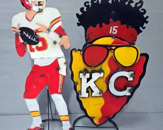 Patrick Mahomes Kansas City Chiefs Custom Metal Artwork On Stands, Qty 2, 36.5" And 33.5" Tall 