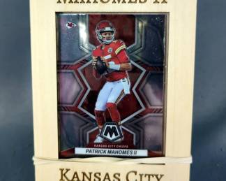 Patrick Mahomes And Travis Kelce Kansas City Chiefs Foco Limited Edition 5" Legends Of "The Field" Bobbleheads, Both 768/2023, Patrick Mahomes Kansas City Chiefs 2023 Mosaic Card In Wood Frame Stand, Patrick Mahomes Laser Cut Player Standee, Travis Kelce Laser Cut Player Standee, And More 