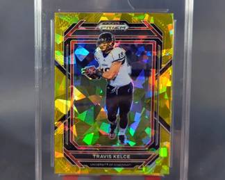 Travis Kelce University Of Cincinnati 2023 Prism Draft Picks No. 95 Gold Ice And Rashee Rice Kansas City Chiefs 2023 Panini Absolute No. 120 Rookie Card, Both Certified By GMA Grading, Both Graded 10 Gem Mint, Both On Stands 
