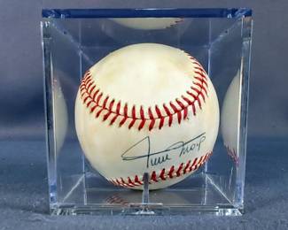 Willie Mays (HOF And MLB All-Century Team) Autographed Baseball In Display Case, With PSA/DNA COA Card 