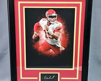 Patrick Mahomes Kansas City Chiefs Art Print With Facsimile Signature Plate And Stats Nameplate, Framed And Double Matted Under Glass, 22.25" x 17.25" 

