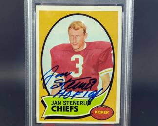 Jan Stenerud (HOF) Kansas City Chiefs Autographed 1970 Topps No. 25 Card, PSA/DNA Certified, Graded 10, On Stand 