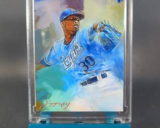 Yordano Ventura Kansas City Royals 2021 Edward Vela Limited Edition Card, Signed By Artist, Numbered 15/50, On Stand 