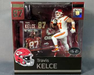 McFarlane Sportspicks Travis Kelce Kansas City Chiefs Legacy Series Figure 14 Platinum Edition, And Patrick Mahomes Legacy Series Figure 17, Both In Boxes
