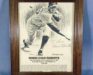 Robin Roberts (HOF) Philadelphia Phillies Autographed George Loh Framed Sketch, Including Bio, 9.75" x 11.5"