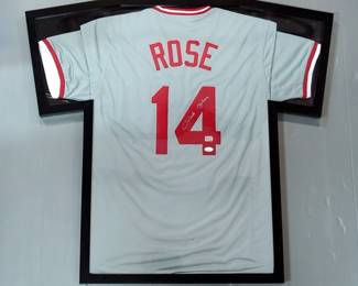 Pete Rose (MLB All-Century Team) Cincinnati Reds Autographed Jersey, With JSA COA Card And Sticker, And Fiterman Sports Genuine Hologram Sticker, Framed 