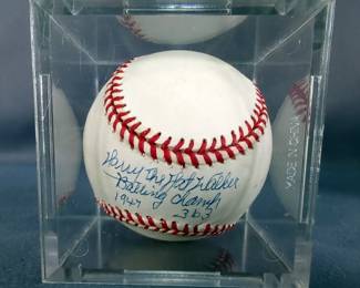 Harry 'The Hat' Walker Batting Champ 1947 (363) Autographed Baseball In Display Case, With Mister Sports Collectible Letter Of Authenticity 