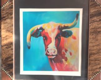 Colorful Cow In A Leather And Cowhide Frame