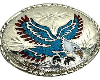 Silver Turquoise Coral Belt Buckle