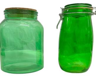 Pair of Vintage Green Jars