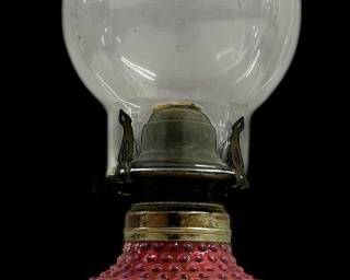 Fenton Cranberry Hobnail Oil Lamp