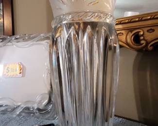 Lead crystal vase with frosted top.