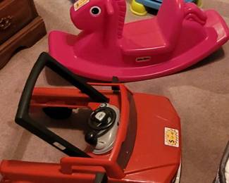 Toddler's toys - twin stroller, interactive chair, rocking horse, Ford car walker with sound. 