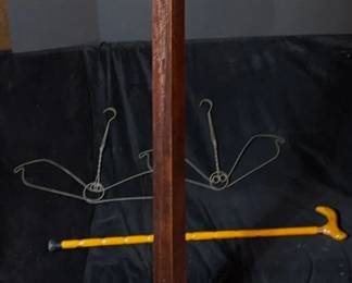 Antique Hall Tree Coat Rack, 2 Antique Hangers Wood Cane