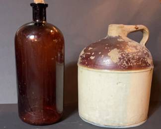 Antique Glass Medical Bottle Antique Stoneware Jug