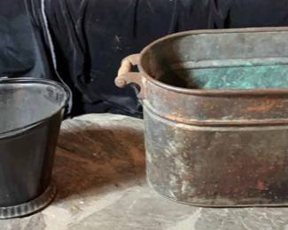 Antique Copper Boiler Black Coal Bucket 