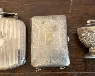 Sterling Silver Hip Flask, Cigarette Case Lighter