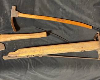 Antique Hay Flail, Broad Axe, Carpenters Adze
